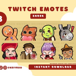 8 graziosi pacchetti di emote Shrek Ogre / Twitch / Discord / Streamer Emote Pack