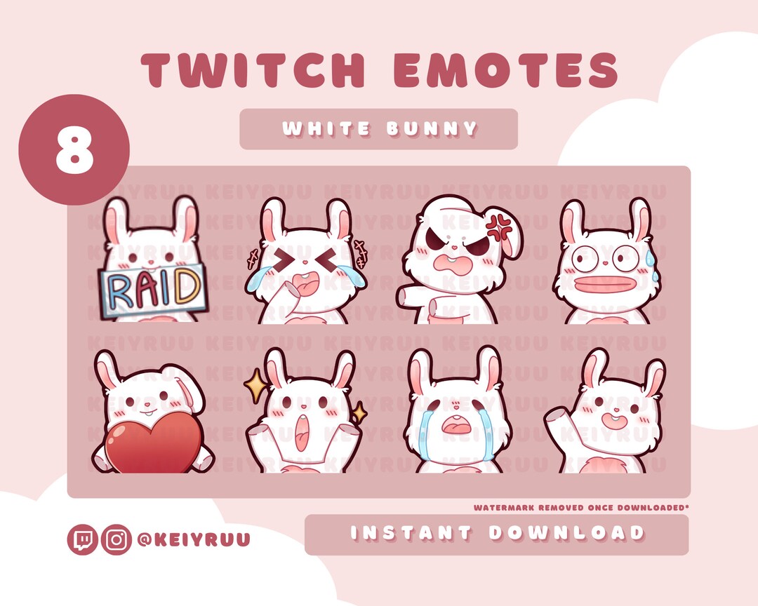 8 Cute Kawaii White Bunny Rabbit Emote Bundle | Twitch | Discord ...