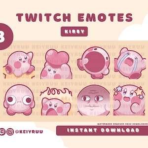 8 Cute Kawaii Kirby Emote Bundle | Twitch | Discord | Streamer Emote Pack