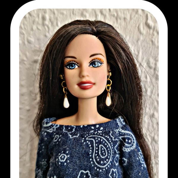 Traumhaft schöner Barbie# Schmuck# Jewelry# Ohrhänger# Emaille# Träne# Antik# Strass#