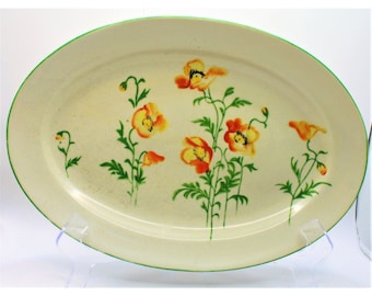 Vintage Hand Painted Ceramic Platter with orange flowers