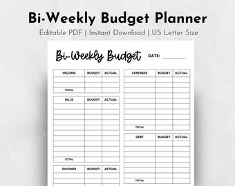 Printable Bi-Weekly Budget Planner (Digital Download)