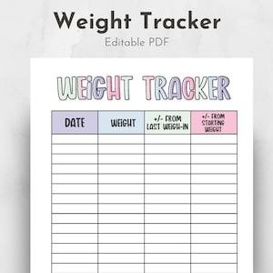 Printable Weight Tracker, weight loss tracker template, Weight Tracker, weight loss tracker printable, Printable weight loss tracker
