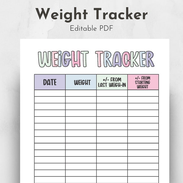 Printable Weight Tracker, weight loss tracker template, Weight Tracker, weight loss tracker printable, Printable weight loss tracker