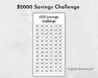 Printable 2000 Dollar Savings Challenge, Digital Download,  PDF