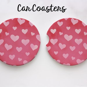 Set of 2 Car Coaster - Ceramic Coaster Set - Neoprene Car Coaster - Heart Car Coasters - Cute Coasters - New Car Gift - Valentine&#39;s coaster