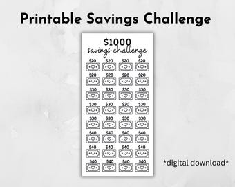 Printable 1000 Dollar Savings Challenge, Digital Download,  PDF