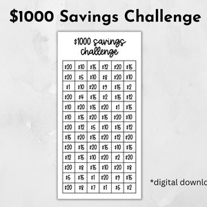 Printable 1000 Dollar Savings Challenge, Digital Download,  PDF