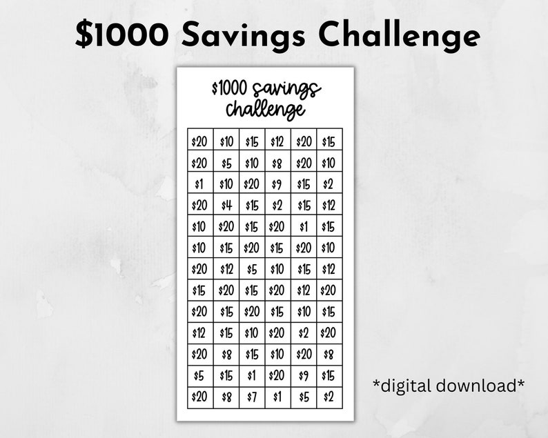 Printable 1000 Savings Challenge Digital Download PDF Etsy