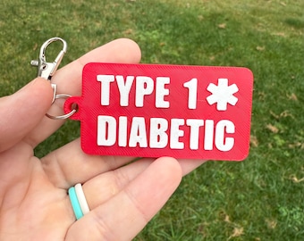 3D-geprinte Type 1 Diabetes NFC-sleutelhanger: label voor medische waarschuwing
