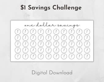 Printable One Dollar Savings Challenge, Digital Download,  PDF