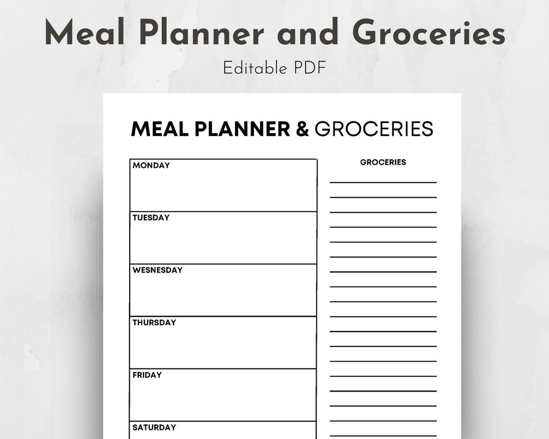 Editable Weekly Meal Planner Printable (PDF) - Etsy Canada