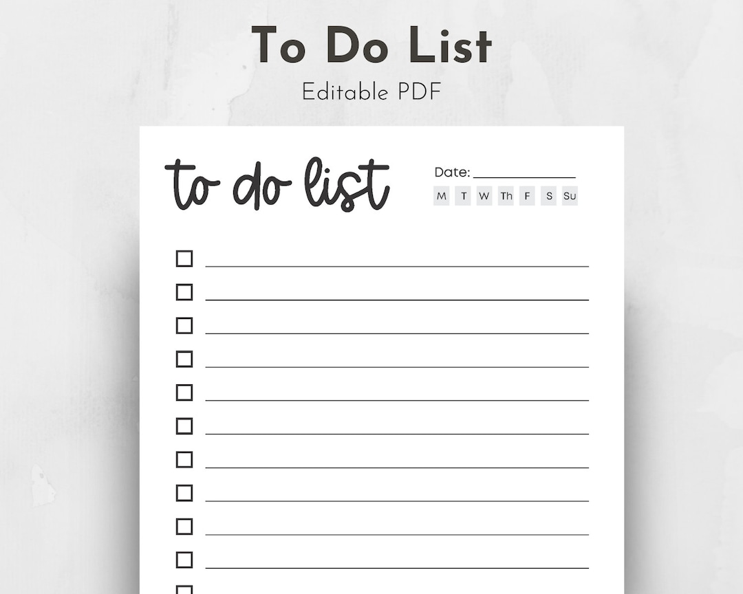 Editable Weekly Checklist Printable Weekly Checklist PDF Etsy