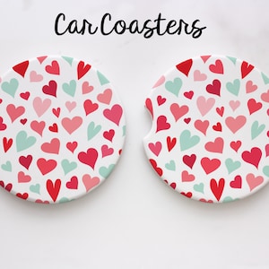 Set of 2 Car Coaster - Ceramic Coaster Set - Neoprene Car Coaster - Heart Car Coasters - Cute Coasters - New Car Gift - Valentine&#39;s coaster