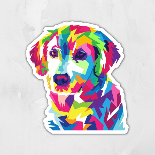 Stickers, Colorful Golden Retriever, Stickers for Tumbler, Vinyl Decals, Laptop Stickers, Planner Stickers, Golden Retriever
