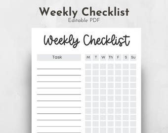 Editable Weekly Checklist Printable (PDF)
