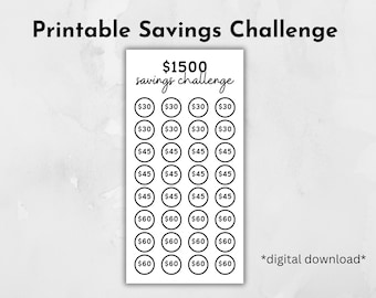 Printable 1500 Dollar Savings Challenge, Digital Download,  PDF