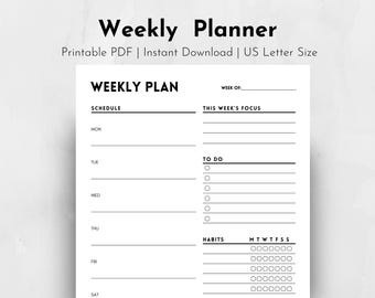 Weekly Planner Printable | US Letter Size (PDF Download)