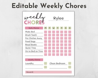 Editable Kids Chore Chart: Weekly Responsibility Tracker (PDF Download)
