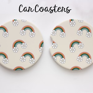 Set of 2 Car Coaster - Ceramic Coaster Set - Neoprene Car Coaster - retro Car Coasters - Cute Coasters - New Car Gift - boho coaster