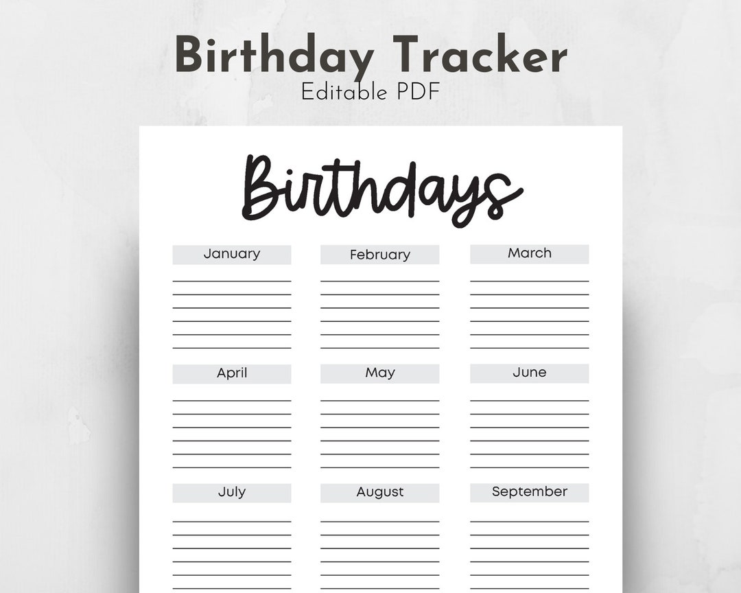Editable Birthday Tracker | Yearly Birthday Tracker | Printable ...