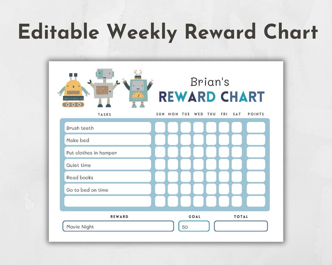 Editable Kids Reward Chart: Weekly Chore Tracker (PDF) - Etsy