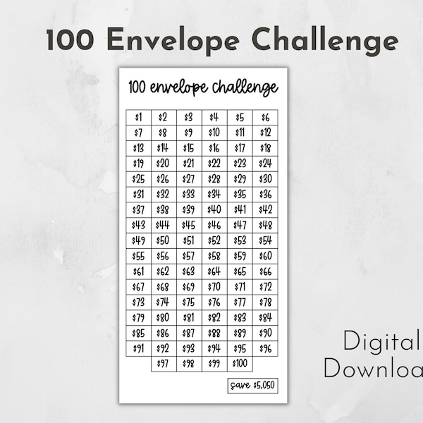 Printable 100 Envelope Challenge, Print at Home Money Challenge, Printable Saving Challenge, Savings Fund Tracker, Digital Budget Challenge