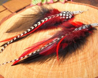 Boucles d'oreille longue en plumes naturelles. Boucle d’oreille en plume Boho , Gitane , Hippie. Cadeau femme, amie, soeur.