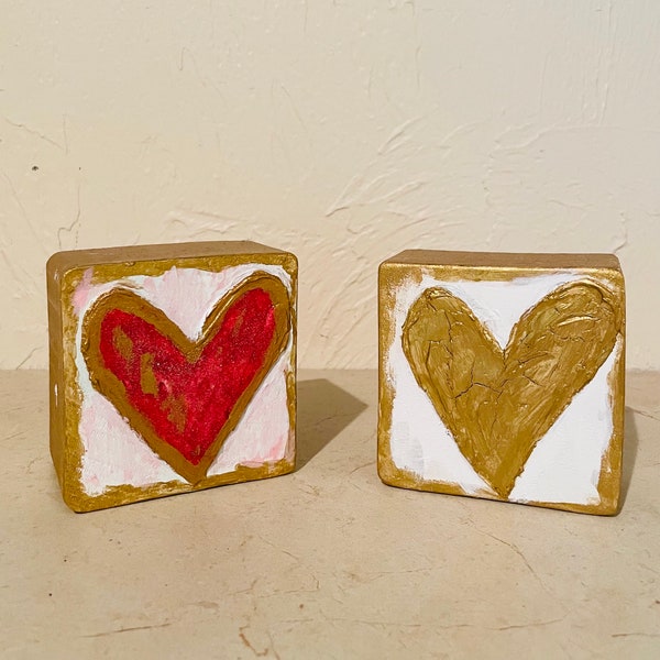 Hand painted wooden decor, Wooden blocks, Wood decor, Heart Decor, Handmade, Hand painted, Farmhouse decor,