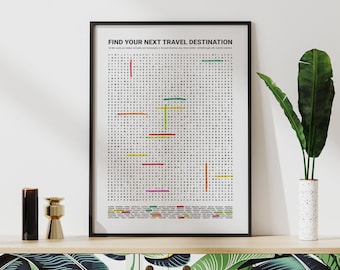 Find Your Next Travel Destination Poster | World Countries Edition | Travel Word Search Print | Gift for Traveler | Adventure Lovers Gift