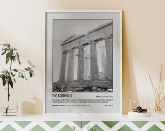 Acropolis Landmark Poster | Black and White Greece Travel Print