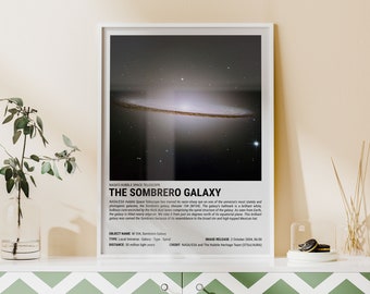 The Sombrero Galaxy Poster | Space Posters | NASA Hubble Telescope | Space Wall Art | Space Prints | Space Themed Decor | Messier M104