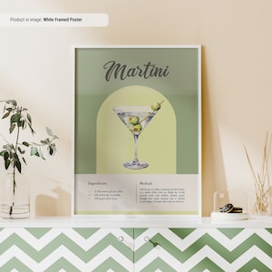 Martini Rezept Poster | Klassische Cocktail Rezepte Poster | Bunter Cocktail Druck | Cocktail Poster | Bar Warenkorb Wand Kunst | Martini Poster