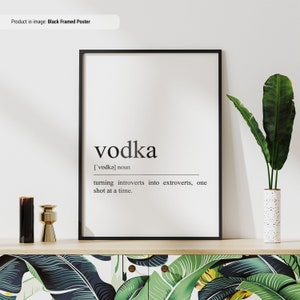 Plakat z wódką | Definicja wódki | Sztuka ścienna z alkoholem | Sztuka ścienna z wózkiem barowym | Zabawne prezenty dla miłośników wódki | Wydruk z wódką