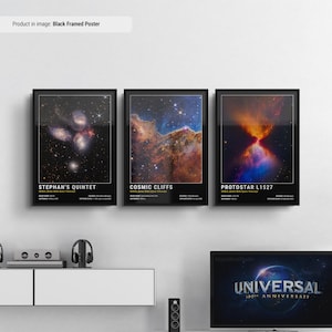 NASA Carina Nebula Black Set Of 3 Poster Art, Space Posters, NASA James Webb Space Telescope Images, Nebula Print, Space Art