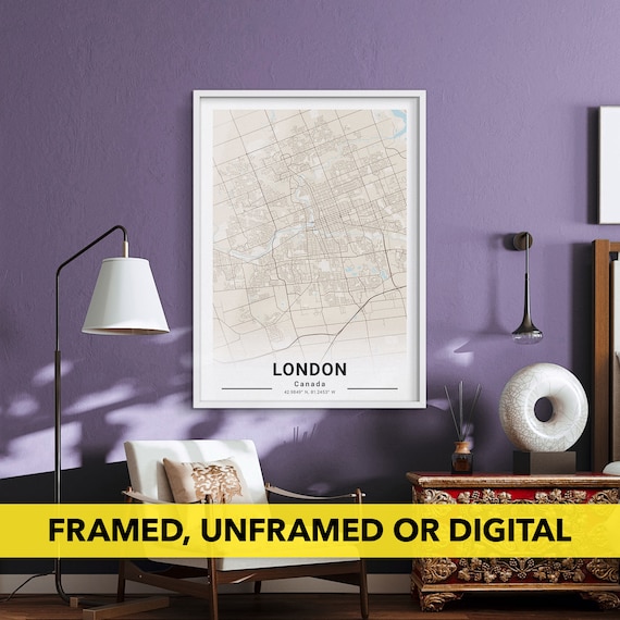 London City Map in Vintage Minimal Style as Framed&unframed Etsy