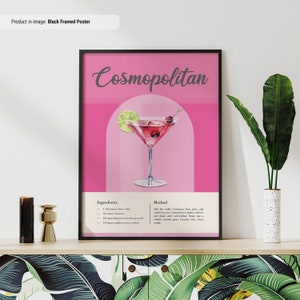 Póster de recetas cosmopolitas / Póster de recetas clásicas de cócteles / Impresión de cócteles / Pósteres de cócteles / Arte mural para carrito de bar / Póster cosmopolita