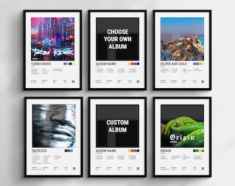 Custom Album Cover Print Set of 6, Personalized Music Poster Wall Art, Music Lover Gift