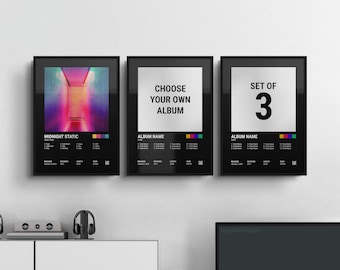 Custom Album Cover Poster Set of 3 - Black Background - Personalized Music Wall Art
