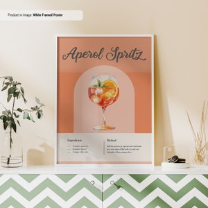 Póster de recetas de Aperol Spritz / Póster de recetas de cócteles clásicos / Impresión de cócteles / Pósteres de cócteles / Arte mural para carrito de bar / Póster de Aperol Spritz