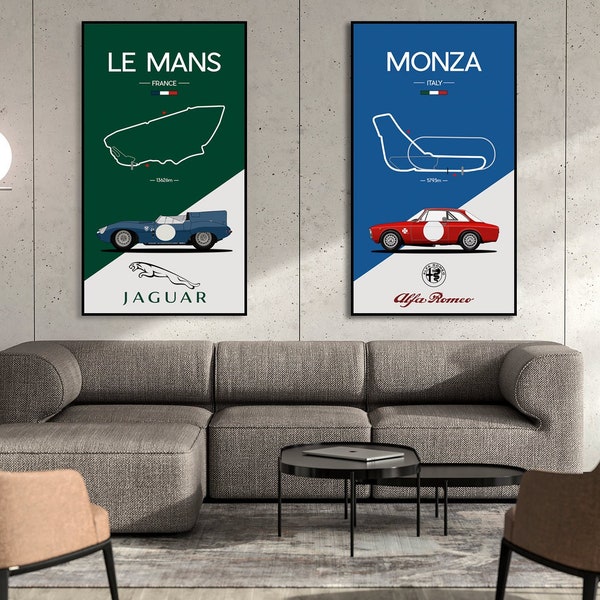 8K Classic Car Alfa Romeo 1750 and Jaguar D-Type Digital Posters