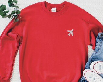 Embroidered Airplane Sweatshirt, Airplane Sweatshirt, Flight Attendant Sweatshirt, Pilot Sweatshirt, Minimalist Travel Shirt, Travel Gift