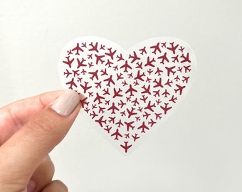 Heart Airplane Sticker, Clear Sticker, Flight Attendant Gift, Travel Sticker, Heart Sticker, Airplane Gift, Airplane Sticker