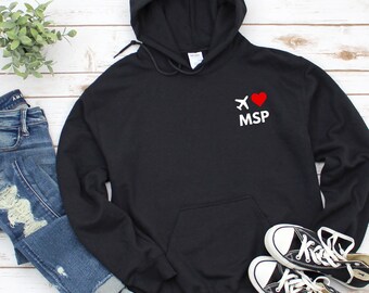 Embroidered Hoodie, MN Sweatshirt, I Love MSP Sweatshirt, Flight Attendant Sweatshirt, Pilot Sweatshirt, Flight Attendant Gift, Pilot Gift