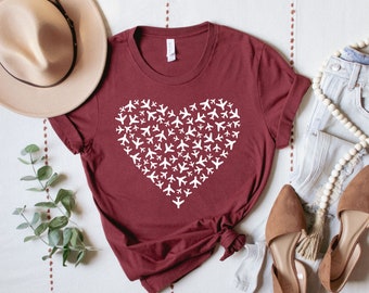 Airplane Heart Shirt, Travel Shirt, Travel Lover Shirt, Flight Attendant Gift, Airplane Shirt