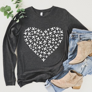 Airplane Heart Long-Sleeve, Airplane Shirt, Airplane Heart Shirt, Flight Attendant Gift, Flight Attendant Shirt