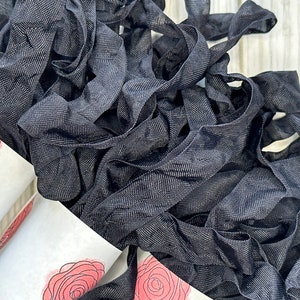 BLACK Silk Ribbons Hand Dyed in Deep Black - Crinkle Silk Fabric Strings -  Bulk Wholesale Quantity 5 to 50 Fun Wrap Bracelets - Bridal Decor