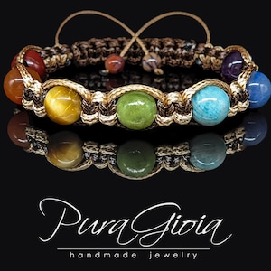 Exclusive Handmade Beaded Chakra Bracelet | Beautiful Macrame Quality Gemstone Amethyst Carnelian Tiger Eye Jade | Healing Crystal Amulet