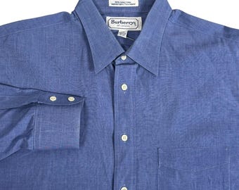 Burberrys of London Blue Cotton Button Down Shirt Made in USA Mens 17-33 Vintage