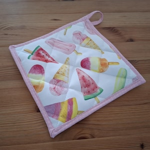 "Ice Cream" potholders (price per piece) - handmade from cotton, cute with ice cream motifs, summer kitchen decoration, gift idea for baking enthusiasts